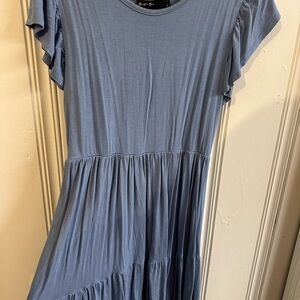 Blue Ruffle Sleeve Kids Dress